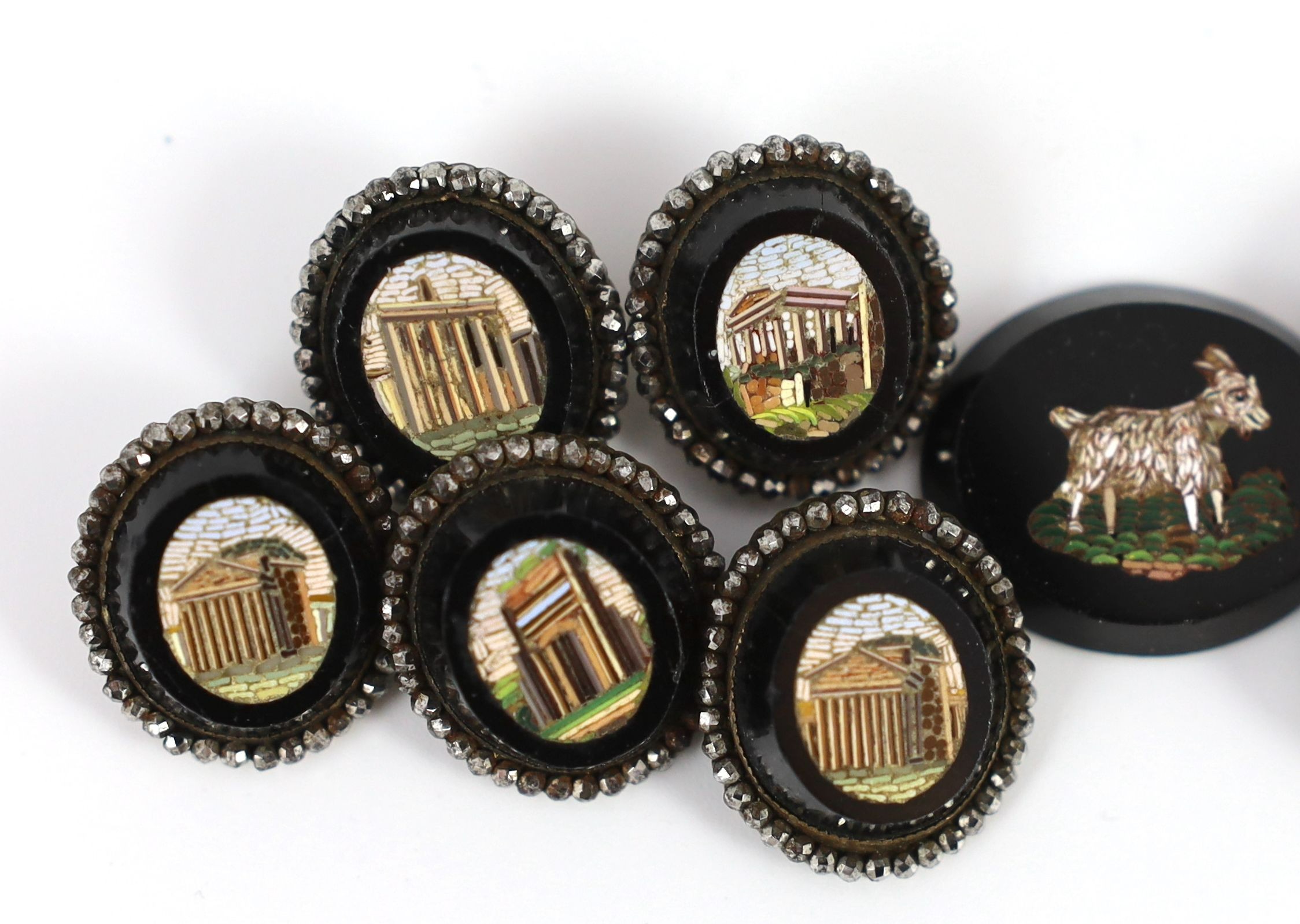 A set of ten 19th century Italian micro-mosaic buttons, 2.25 x 2cm